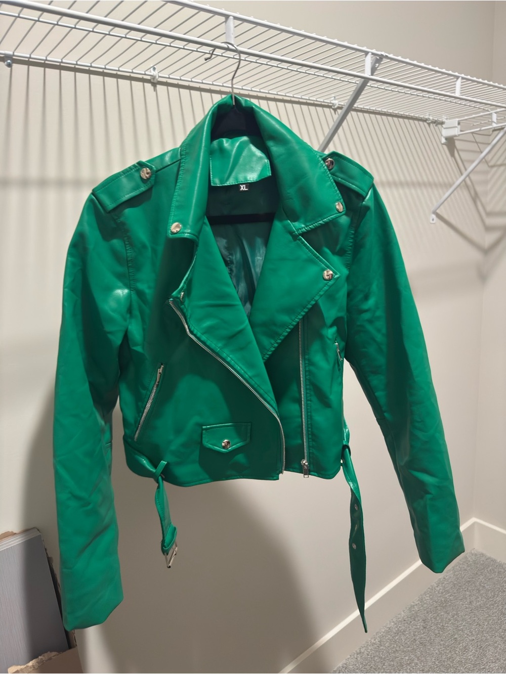 Emerald Green Faux Leather Moto Jacket - Women